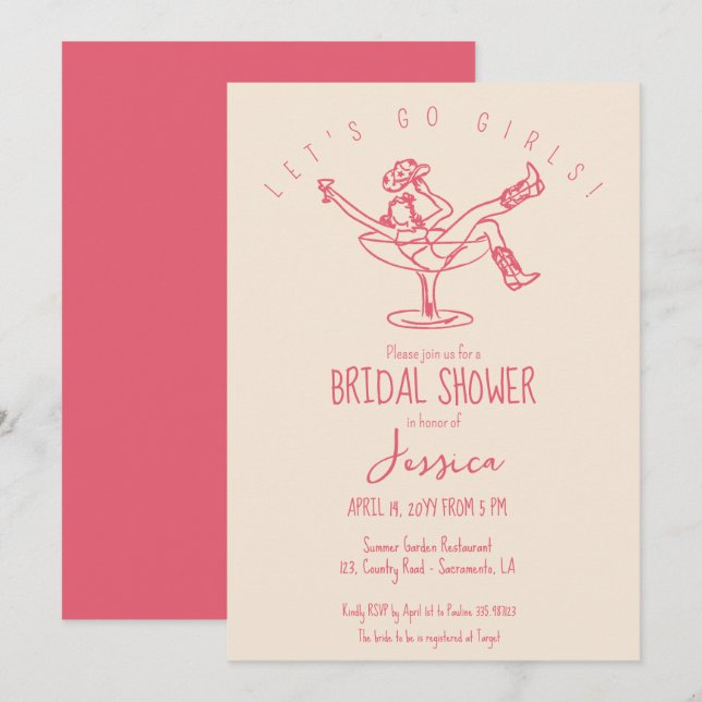 RODEO Bridal Shower Funky hand drawn Invitation (Front/Back)