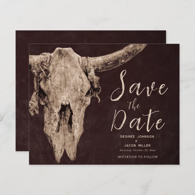 Rodeo Brown Bull Skull Budget Save The Date (Front/Back)