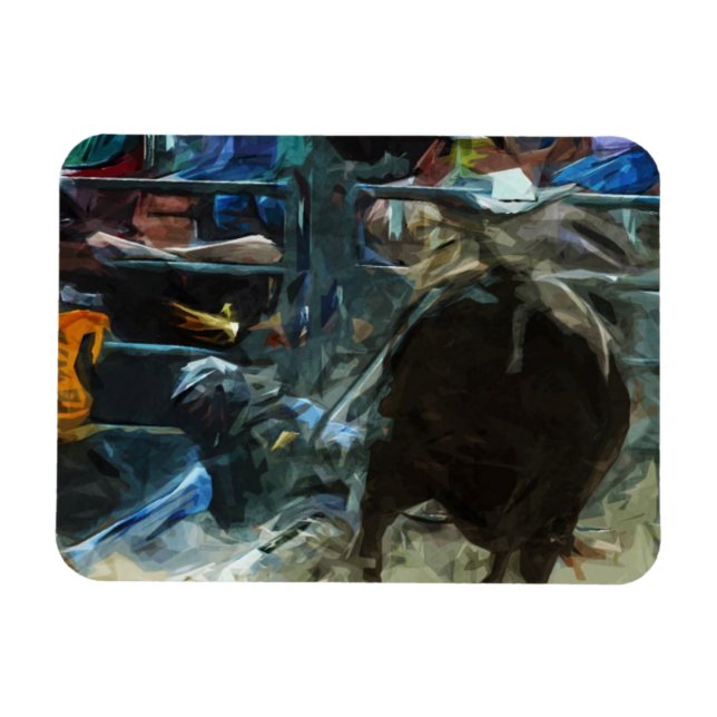 Rodeo Bull Ride Ending Abstract Impressionism Magnet (Horizontal)