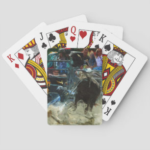 Rodeo Bull Ride Ending Abstract Impressionism Playing Cards