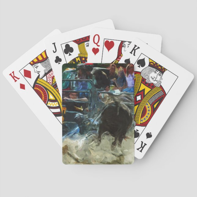 Rodeo Bull Ride Ending Abstract Impressionism Playing Cards (Back)