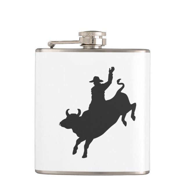 Rodeo Bull Ride silhouette Hip Flask (Front)
