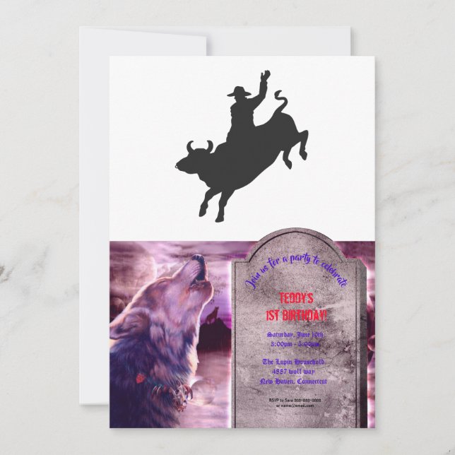 Rodeo Bull Ride silhouette Invitation (Front)