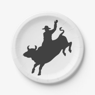 Rodeo Bull Ride silhouette Paper Plate
