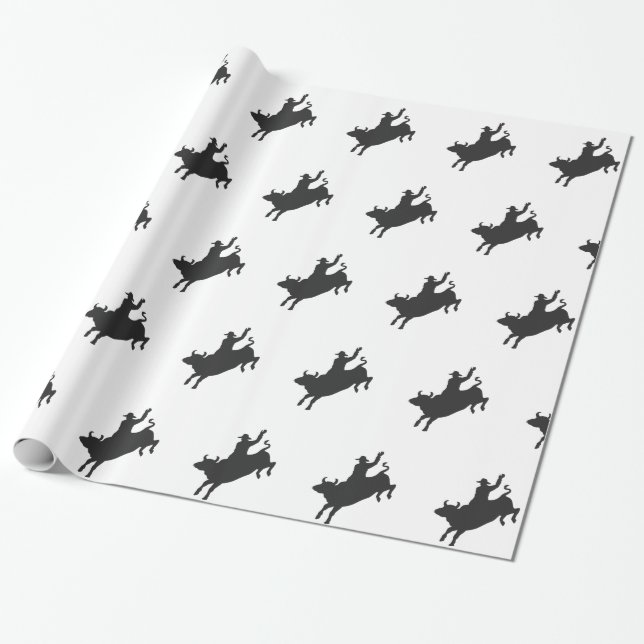 Rodeo Bull Ride silhouette Wrapping Paper (Unrolled)