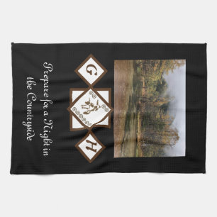 Rodeo Bull Rider and Longhorn Monogram Photo Tea Towel