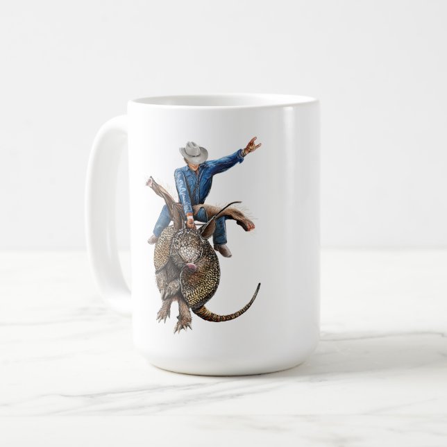 Rodeo Bull Rider Armadillo Broncodillo Coffee Mug (Front Left)