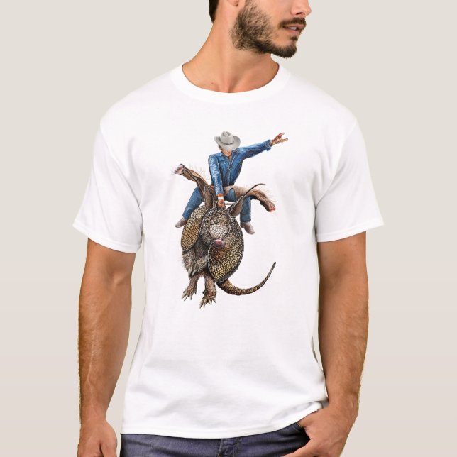 Rodeo Bull Rider Armadillo Broncodillo T-Shirt (Front)