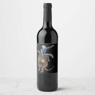 Rodeo Bull Rider Armadillo Broncodillo Wine Label