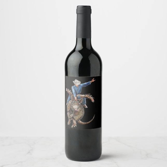 Rodeo Bull Rider Armadillo Broncodillo Wine Label (Front)