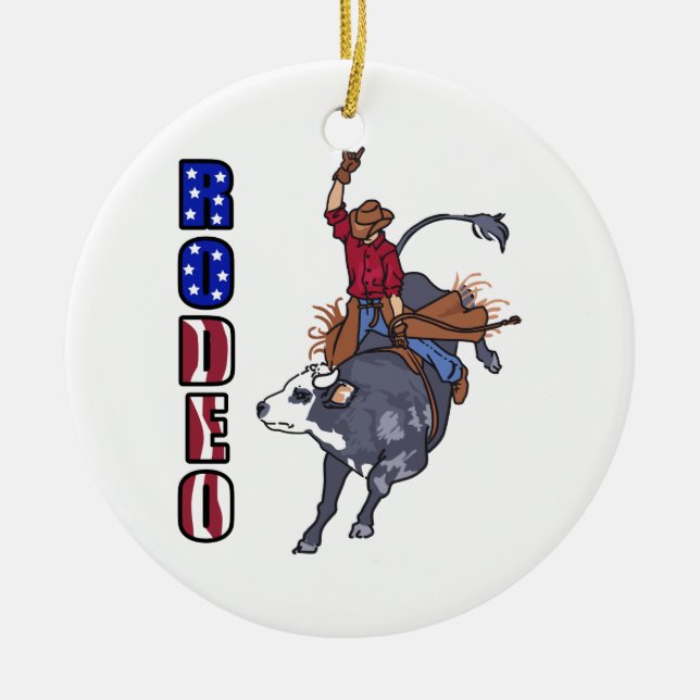 RODEO BULL RIDER CERAMIC TREE DECORATION (Front)