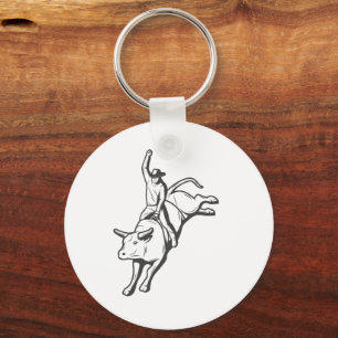 Rodeo Bull Rider Line Art Western Emblem Key Ring
