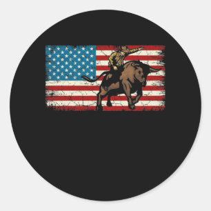 Rodeo Bull Rider Patriotic American Flag Cowboys Classic Round Sticker