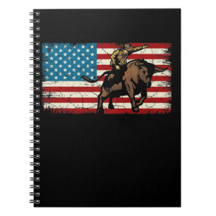 Rodeo Bull Rider Patriotic American Flag Cowboys Notebook