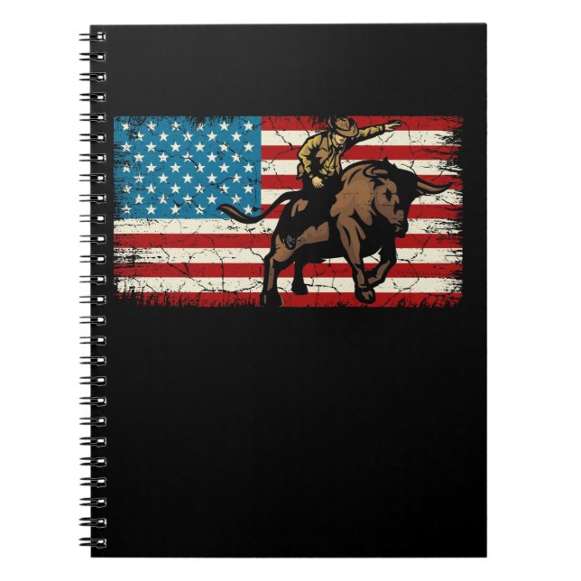 Rodeo Bull Rider Patriotic American Flag Cowboys Notebook (Front)