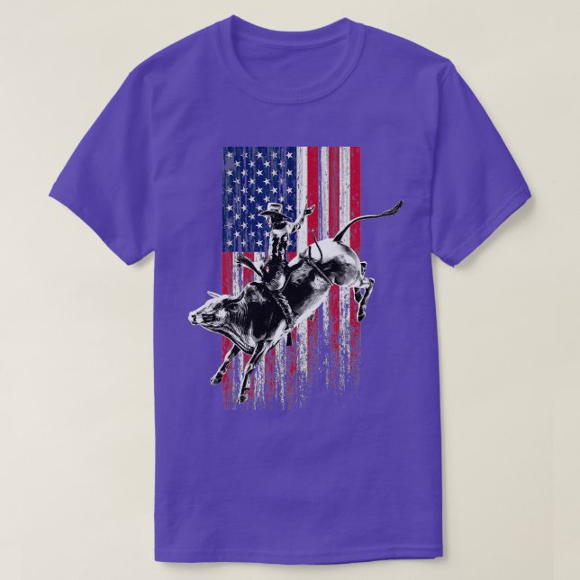 Rodeo Bull Rider Patriotic American Flag  for Cowb T-Shirt (Design Front)