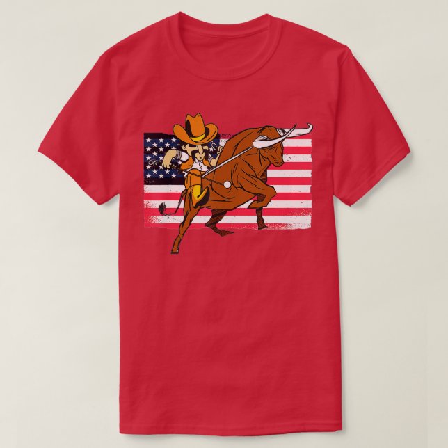 Rodeo Bull Rider Patriotic American Flag  T-Shirt (Design Front)