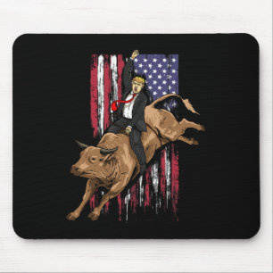 Rodeo Bull Rider Trump American Flag Cowboy Bull R Mouse Mat