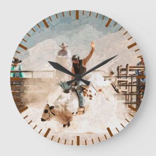 Rodeo Bull Riding Rustic Western Large Clock