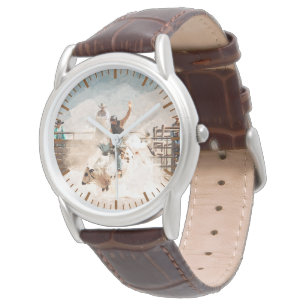 Rodeo Bull Riding Rustic Western Men's  Watch