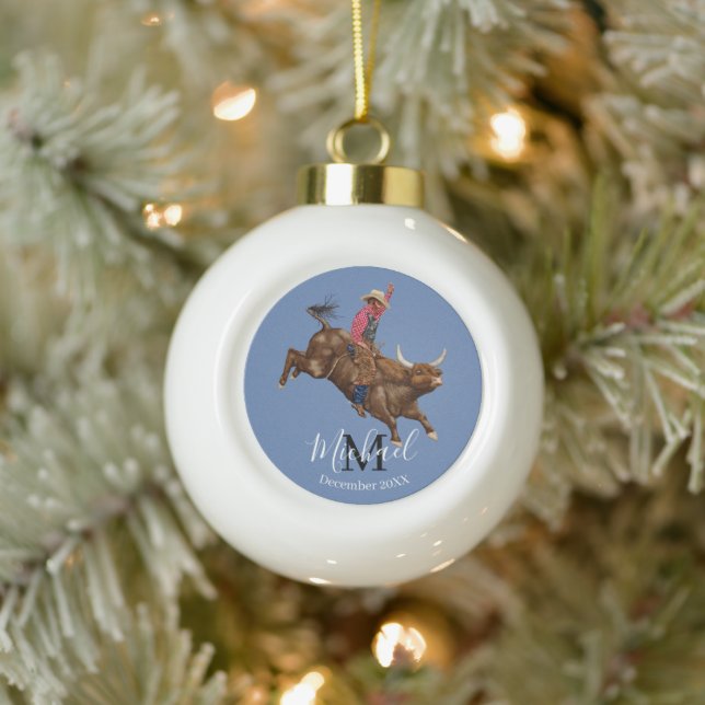 Rodeo bullrider  ceramic ball christmas ornament (Tree)