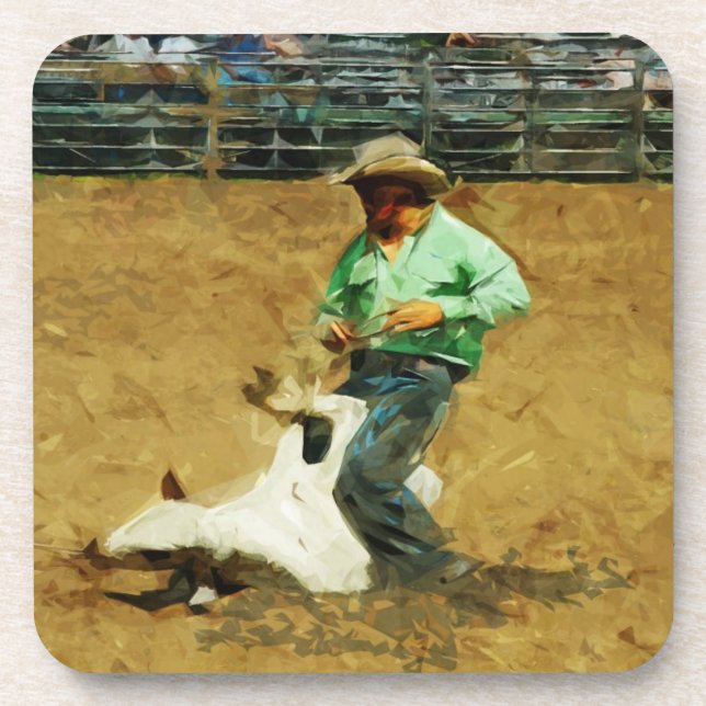 Rodeo Calf Roping Abstract Impressionism Coaster (Front)