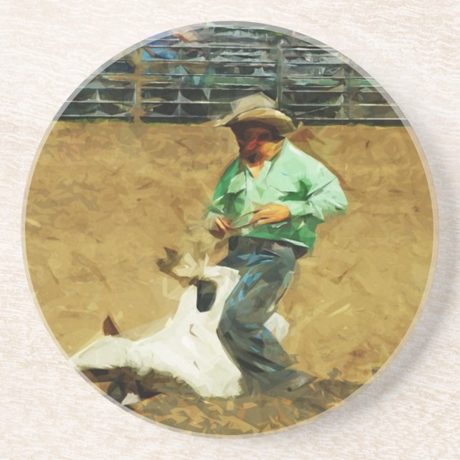 Rodeo Calf Roping Abstract Impressionism Coaster (Front)