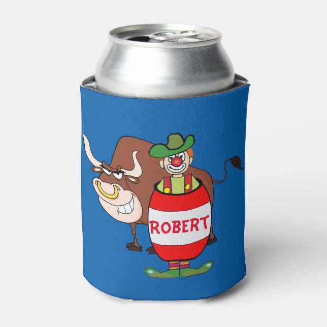 Rodeo Clown and Bull Personalised Can Cooler (Can Front)
