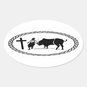 Rodeo Clown Cross Euro Style Oval Sticker