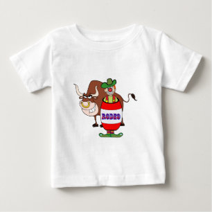Rodeo Clown In Barrel And Bull Cartoon Baby T-Shirt
