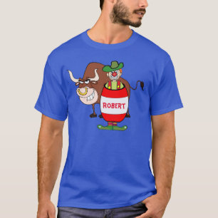 Rodeo Clown In Barrel And Bull Cartoon Personaliz T-Shirt