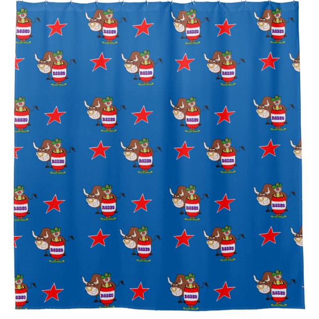 Rodeo Clown In Barrel And Bull Shower Curtain (Front)