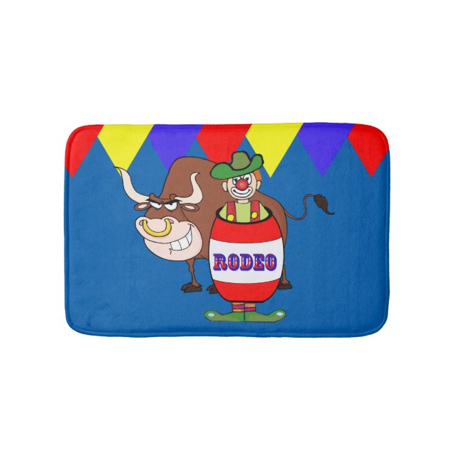 Rodeo Clown In Barrel And Bull Western Bath Decor Mat (Front)