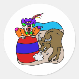 Rodeo Clown in Barrel Classic Round Sticker