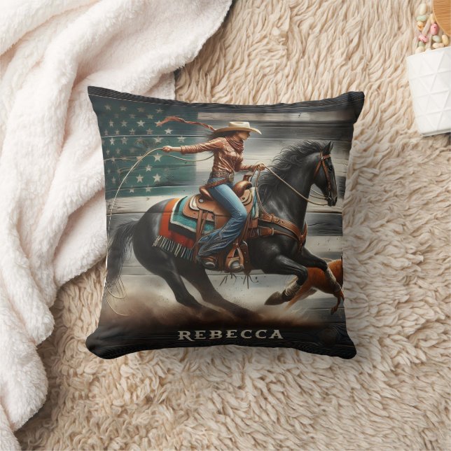 Rodeo Competitor Roping a Fox at Sunset Cushion (Blanket)