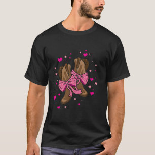 Rodeo Coquette Pink Bow Howdy Cowboy Cowgirl Boots T-Shirt
