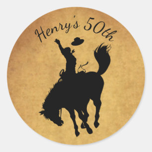 Rodeo Cowboy 50th Birthday Classic Round Sticker
