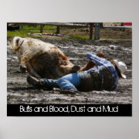 Rodeo Cowboy and Bull Mud Wrestling
