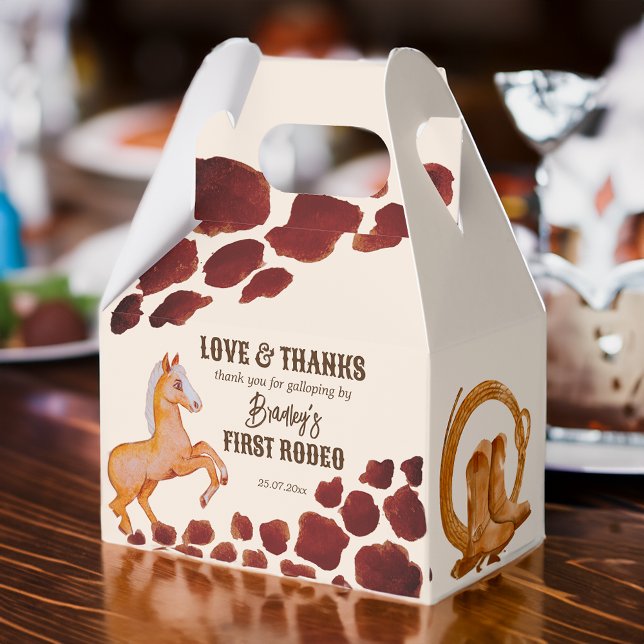 Rodeo cowboy birthday brown cow pattern pony  favour box (Rodeo cowboy birthday brown cow pattern pony favor box)