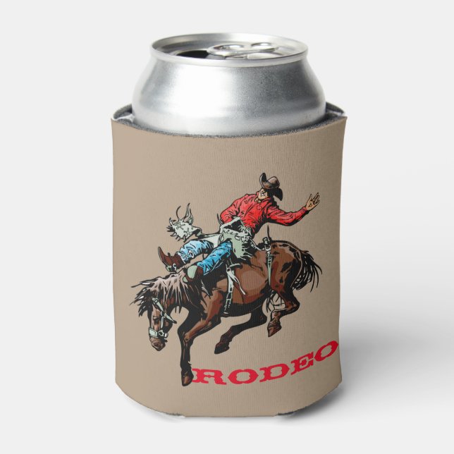 Rodeo Cowboy Bronc Rider Can Cooler (Can Front)