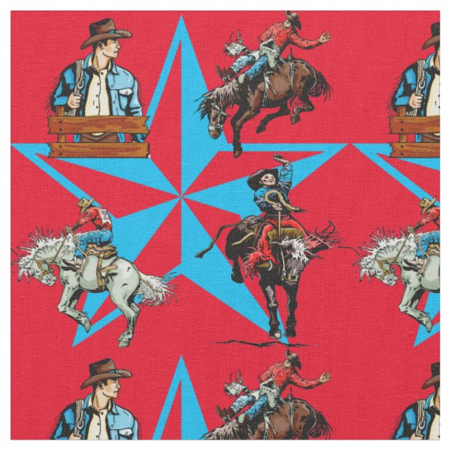 Rodeo Cowboy Bronc Riding Western Fabric (Close Up)
