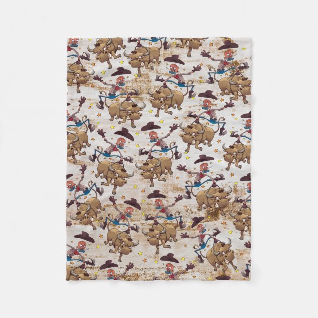 Rodeo Cowboy Bull Riding Cartoon All-Over-Print Fleece Blanket (Front)