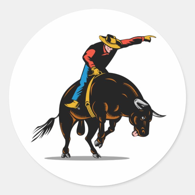 Rodeo cowboy bull riding classic round sticker (Front)