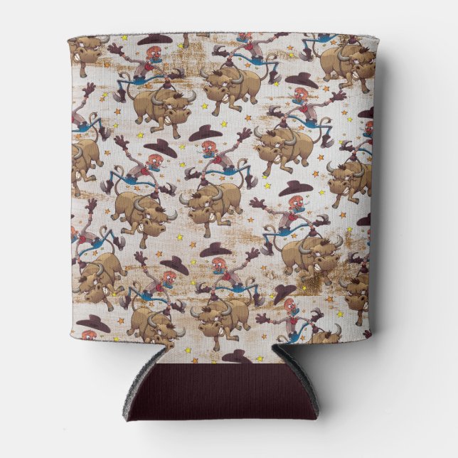 Rodeo Cowboy Bull Riding Country Western Can Cooler (Front)