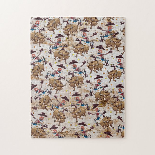 Rodeo Cowboy Bull Riding Country Western Jigsaw Puzzle (Vertical)