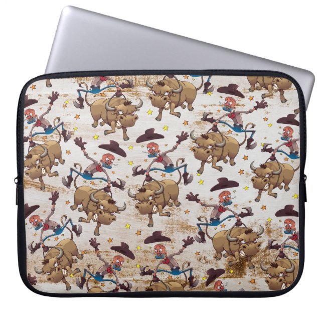 Rodeo Cowboy Bull Riding Country Western Laptop Sleeve (Front)