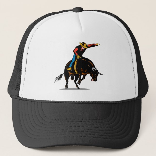 Rodeo cowboy bull riding trucker hat (Front)