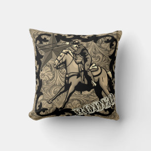 Rodeo Cowboy Cowgirl Calf Roping Throw Pillow