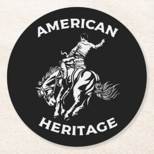 Rodeo Cowboy Horse Riding Black Bronc Riding Round Paper Coaster
