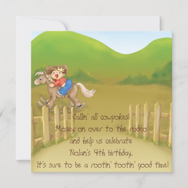 rodeo cowboy kids birthday theme invitation (Front)